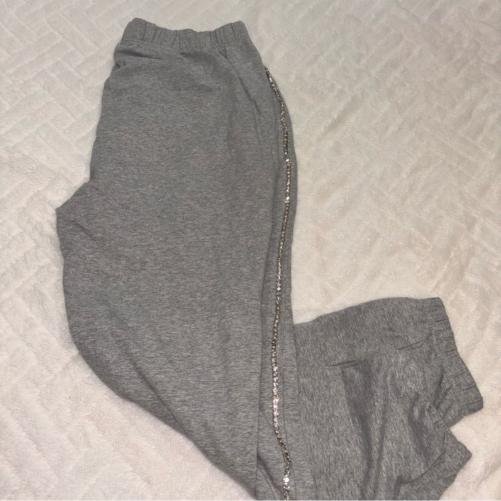 🌸 Grey Sweatpants Joggers with Rhinestone Bling